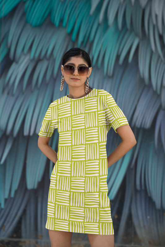 GREEN STRIPES premium pure cotton t-shirt dress for HER
