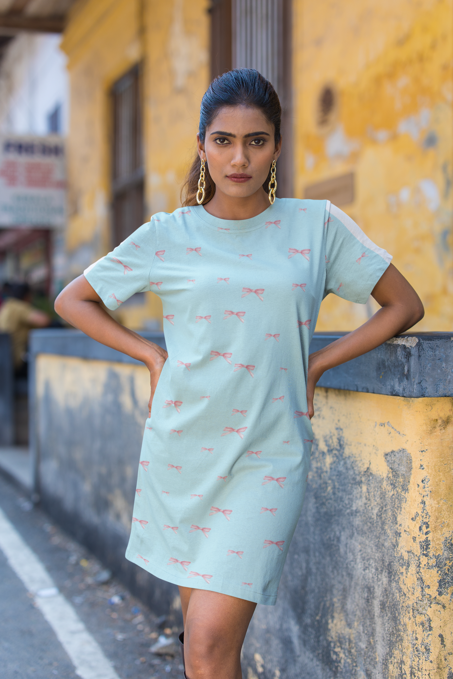 BLUE BOW premium pure cotton t-shirt dress for HER
