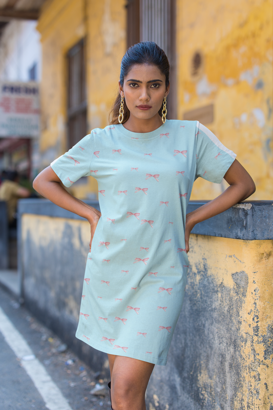 BLUE BOW premium pure cotton t-shirt dress for HER