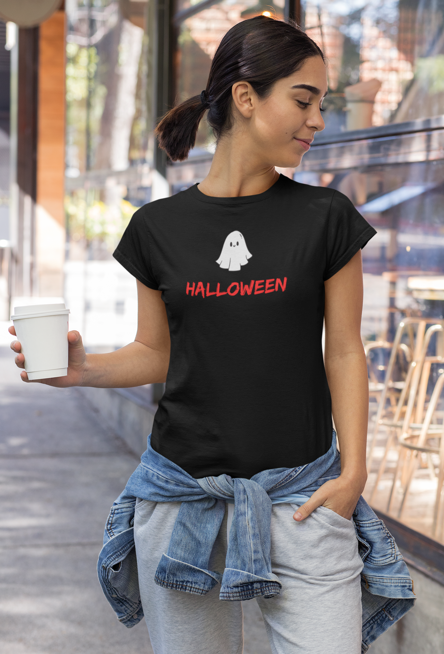 HALLOWEEN premium black pure cotton T-shirt for women
