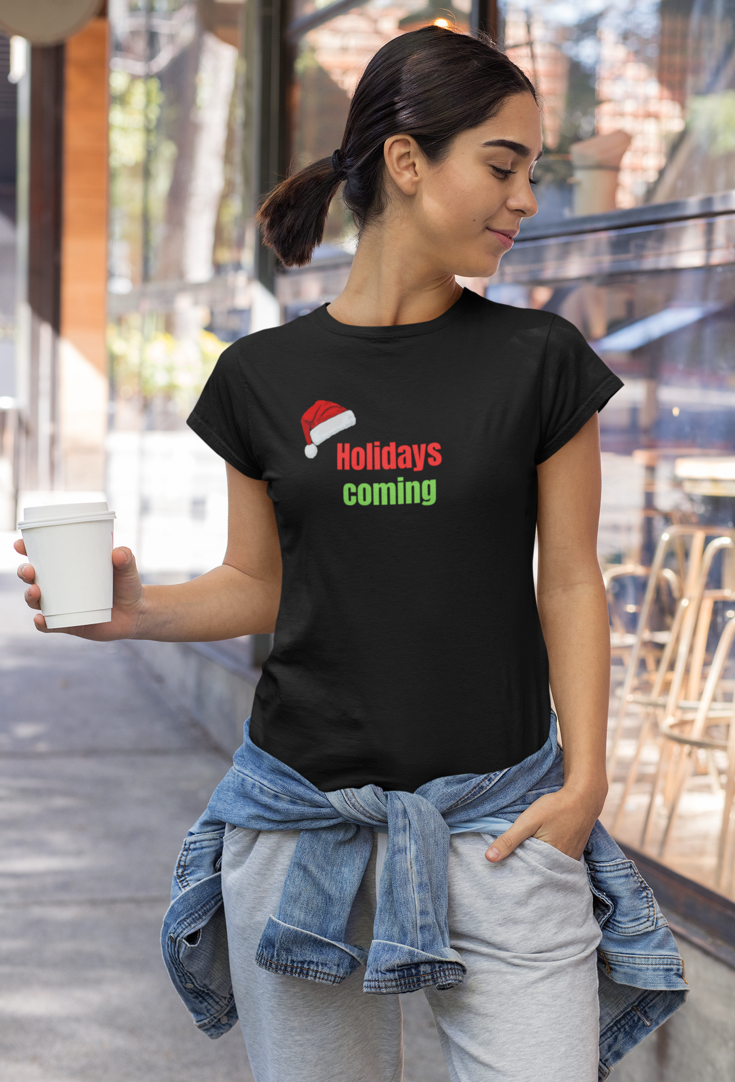 HOLIDAYS COMING Christmas premium pure cotton T-shirt for women