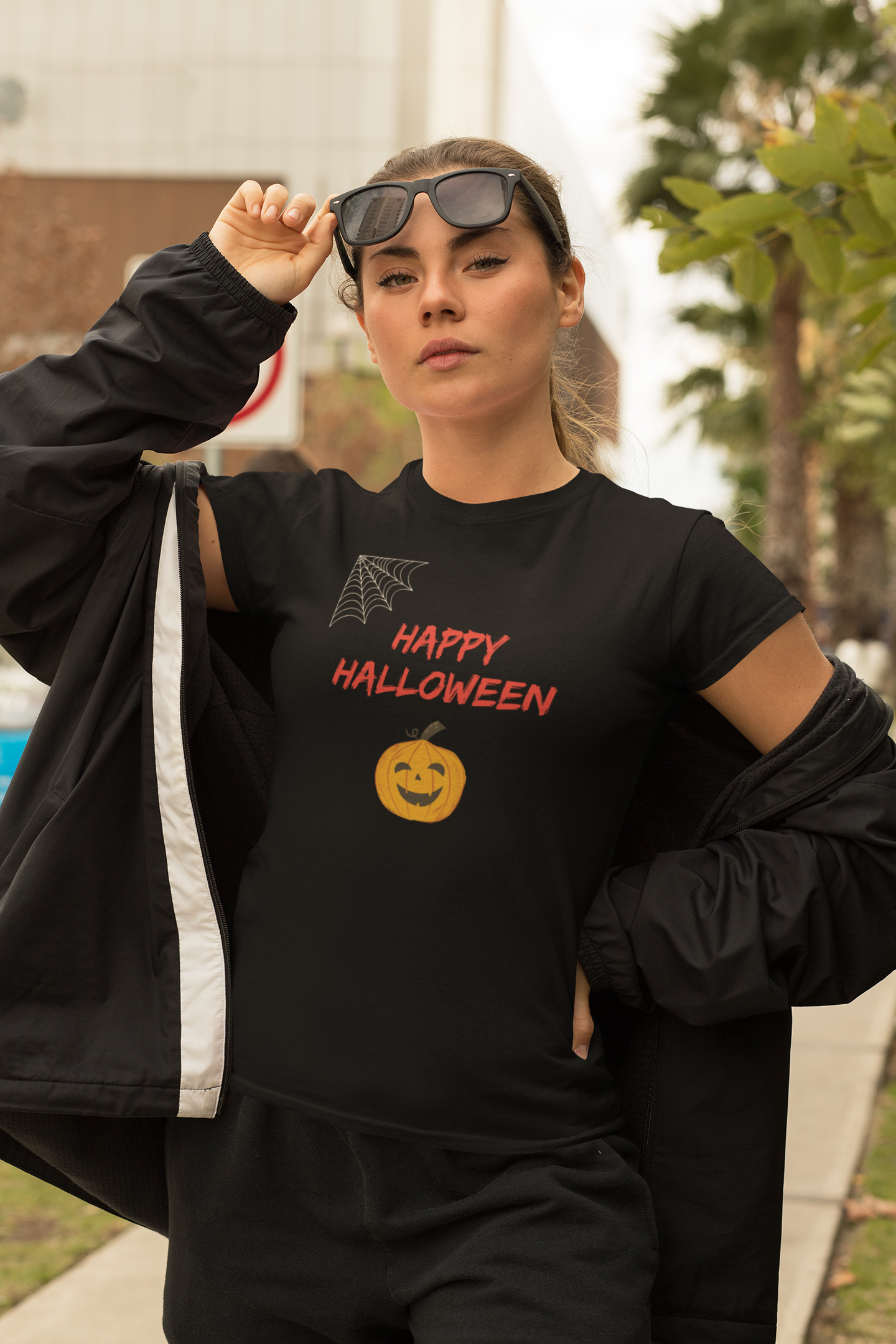 HAPPY HALLOWEEN premium black pure T-shirt for women