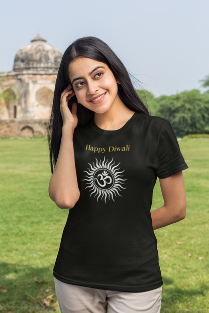 OM DIWALI premium pure cotton T-shirt for women