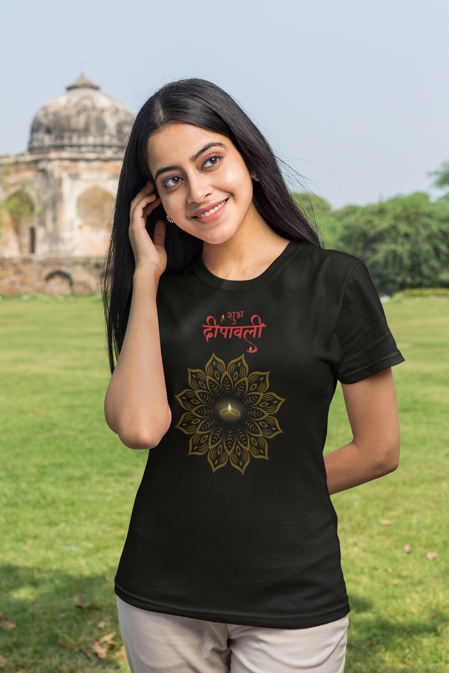 SHUBH DEEPAWALI - rangoli premium pure cotton T-shirt for women
